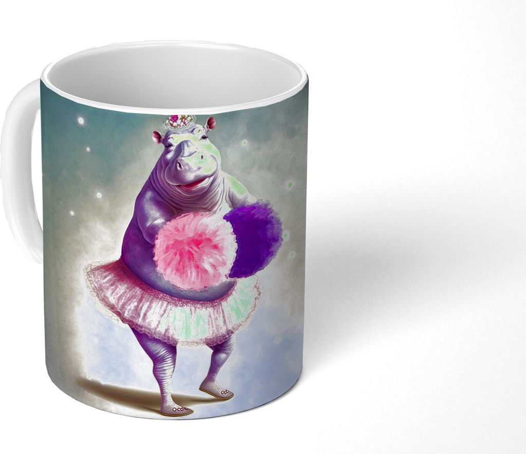 KitchenYeah Tasse Kaffeetasse Kaffeebecher 350 ml Nilpferd - Blumen - Ballerina - Pompons - Porträt - Kinder Teetasse - Fototasse - Becher - Ker...