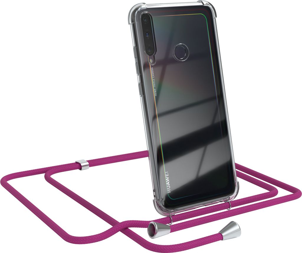 EAZY CASE Handykette kompatibel mit Huawei P40 Lite E, Handyhülle mit Umhängeband, Handykordel, Schutzhülle Clear, Band in Rosa