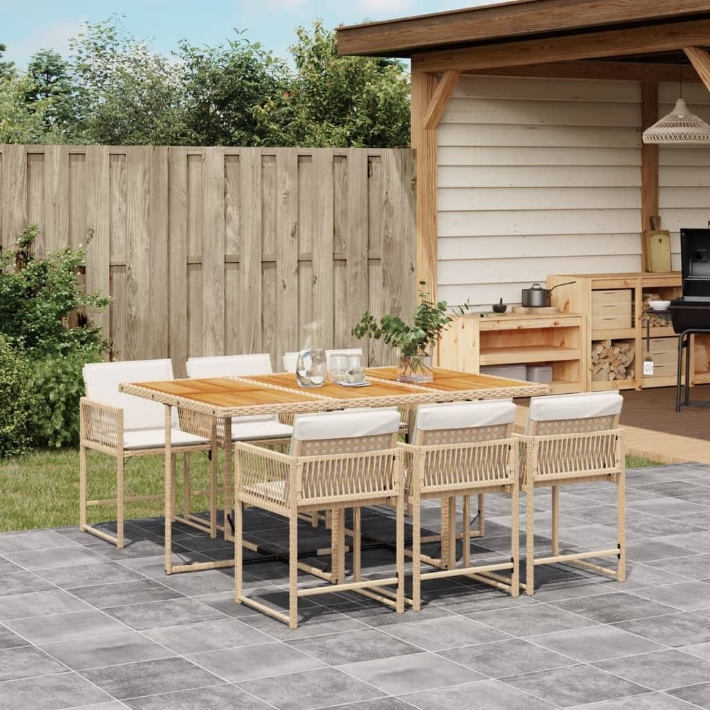 Maison Exclusive - 7-tlg. Garten-Essgruppe mit Kissen Beige Poly Rattan