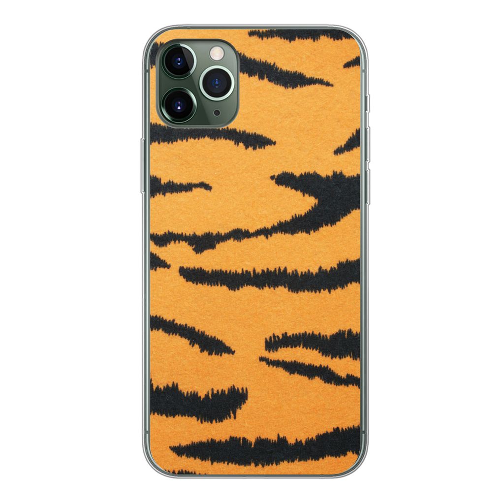 MuchoWow Handyhülle Schutzhülle Hülle für iPhone 11 Pro Max Tigerdruck - Braun - Orange Silikon Softcase Handy Hülle - Schutz