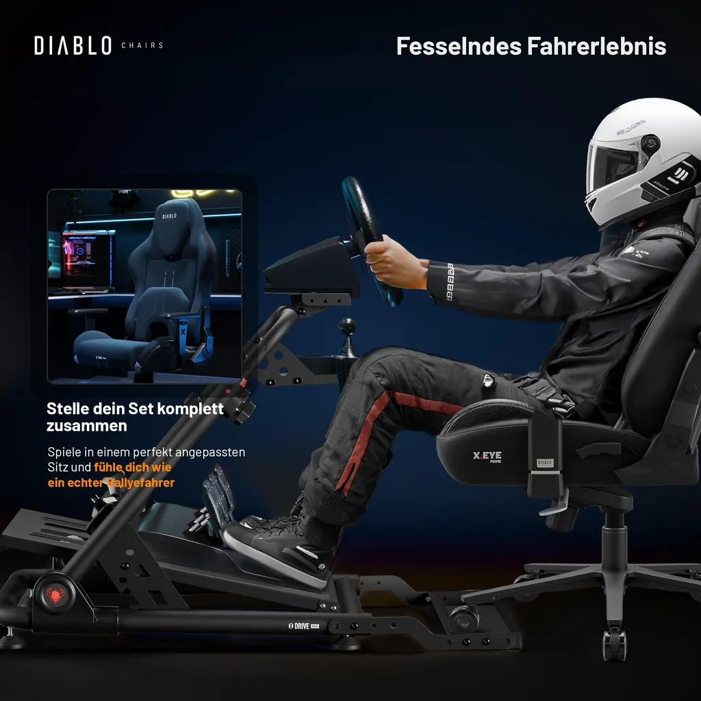 Diablo X-Drive Mini Support de Volant de Course Pliable avec Shifter