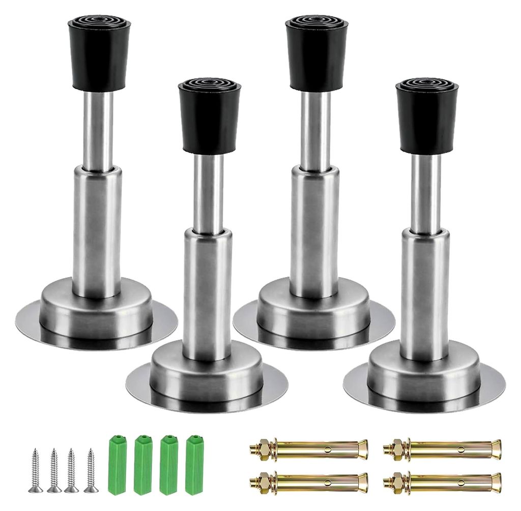 4 Stück Verstellbare Wand-Türstopper aus Edelstahl, Teleskop Türstopper mit Gummispitze 10,5 CM, Wandmontage Türdämpfer mit Selbstklebend, Geb...