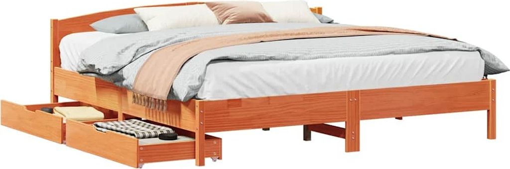 vidaXL Massivholzbett ohne Matratze Wachsbraun 180x200 Kiefernholz