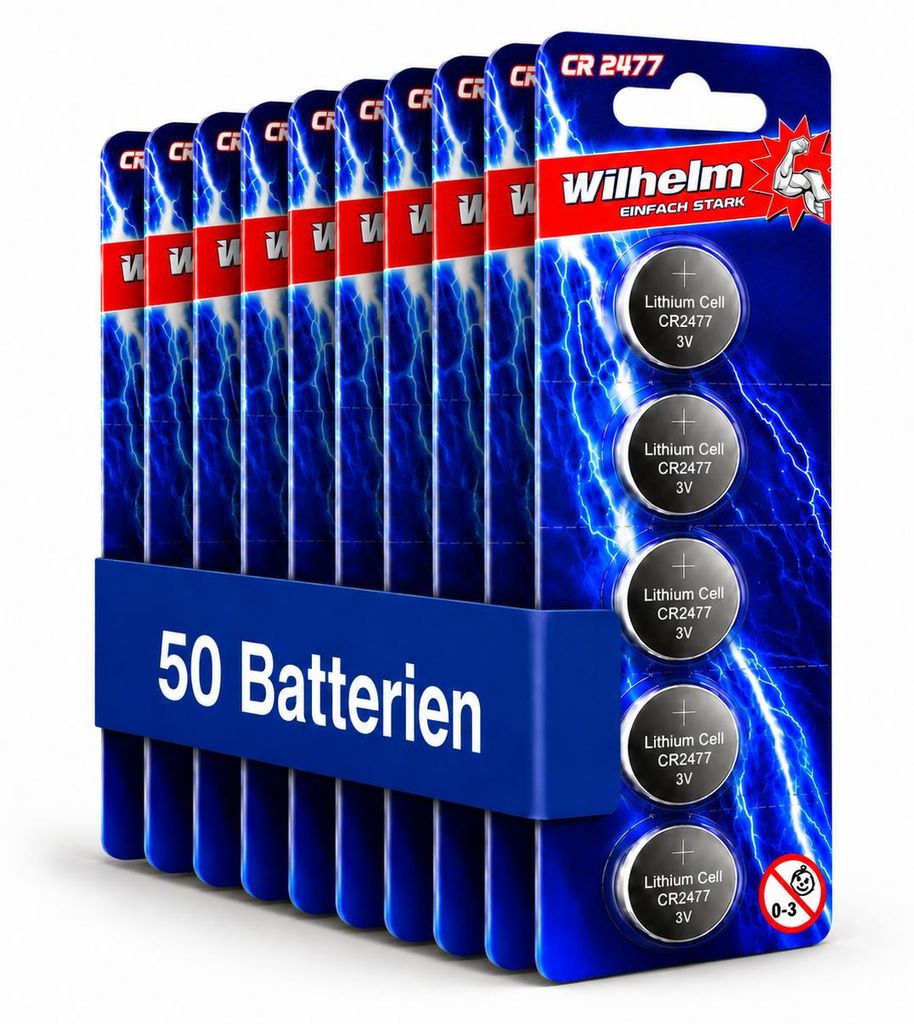 Lithium-Knopfzelle CR2477 3V 1070 mAh, ø24x7,7mm, 50 Stück Produktbild  KI-generiertes Bild