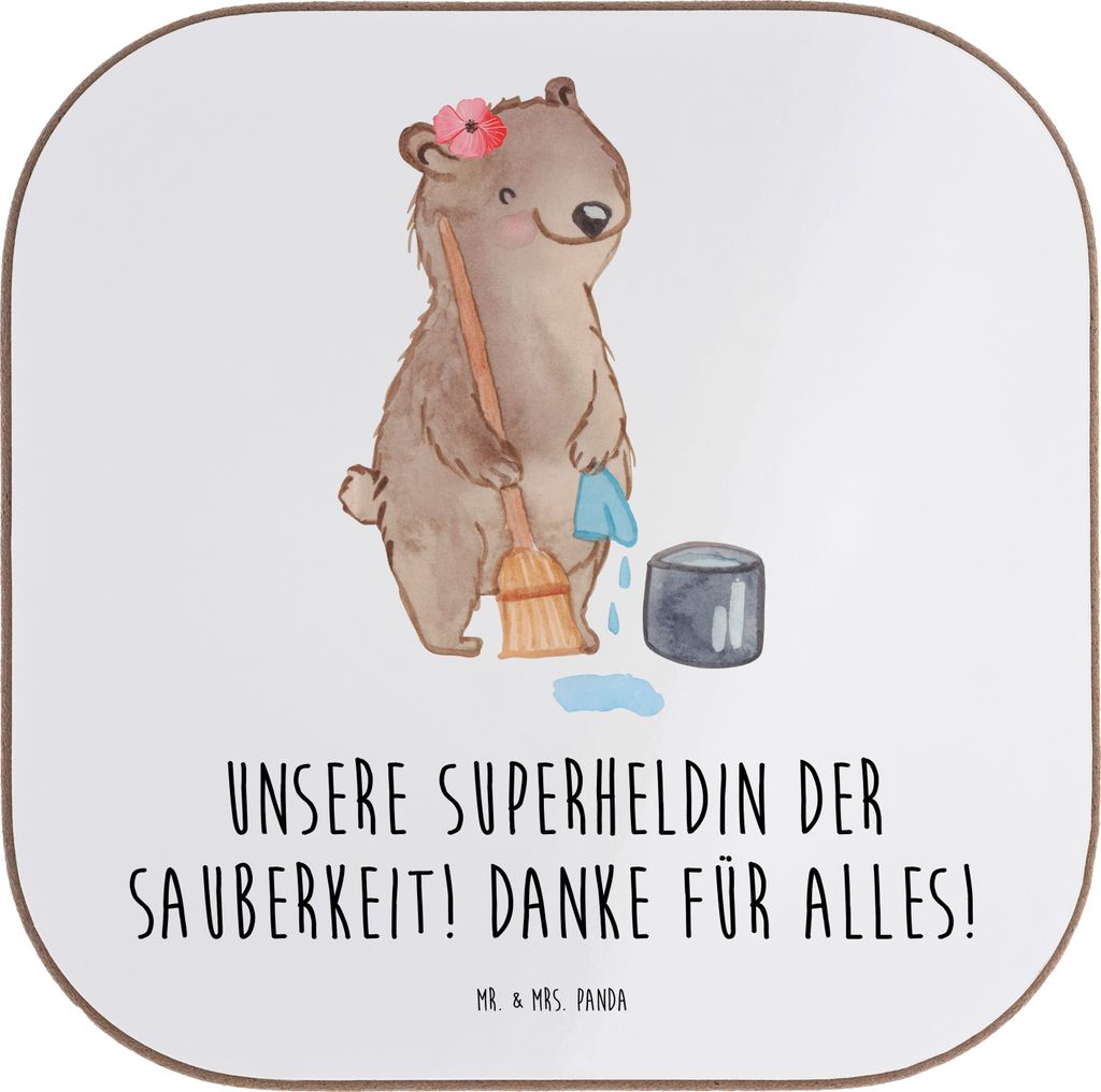 Mr. & Mrs. Panda Untersetzer für Gläser Putzfrau Superheldin - Weiß - Geschenk, Bedanken, Dankeschön, Tischschoner, Danke sagen, Aufmerksamkeit...