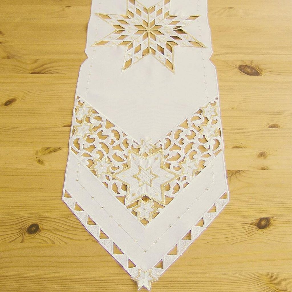 Tischläufer SELINA Stern Cutout Stick ecru gold Polyester Produktbild 