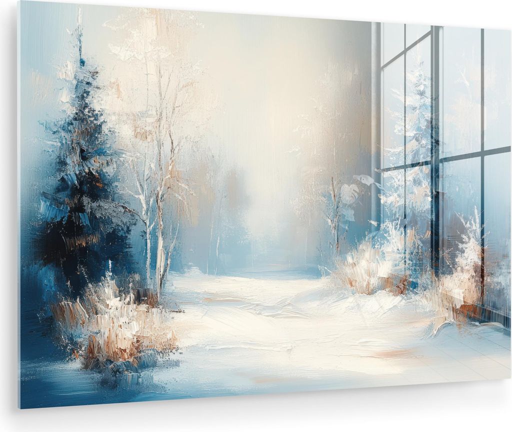 MuchoWow Glasbilder - Bilder auf Wandbild - Foto auf Glas Wald - Winter - Natur - Abstrakt - Schnee 90x60 cm Wanddekoration aus Glas - Acrylglasbil...