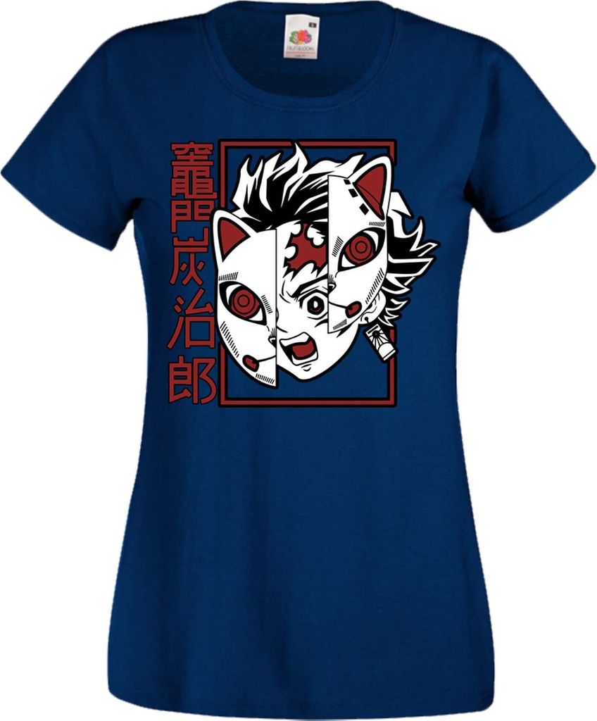 Damen T-Shirt Anime Manga Demon Anime Slayer Tanjiro Tonos, Lady 2XL / Dunkelblau