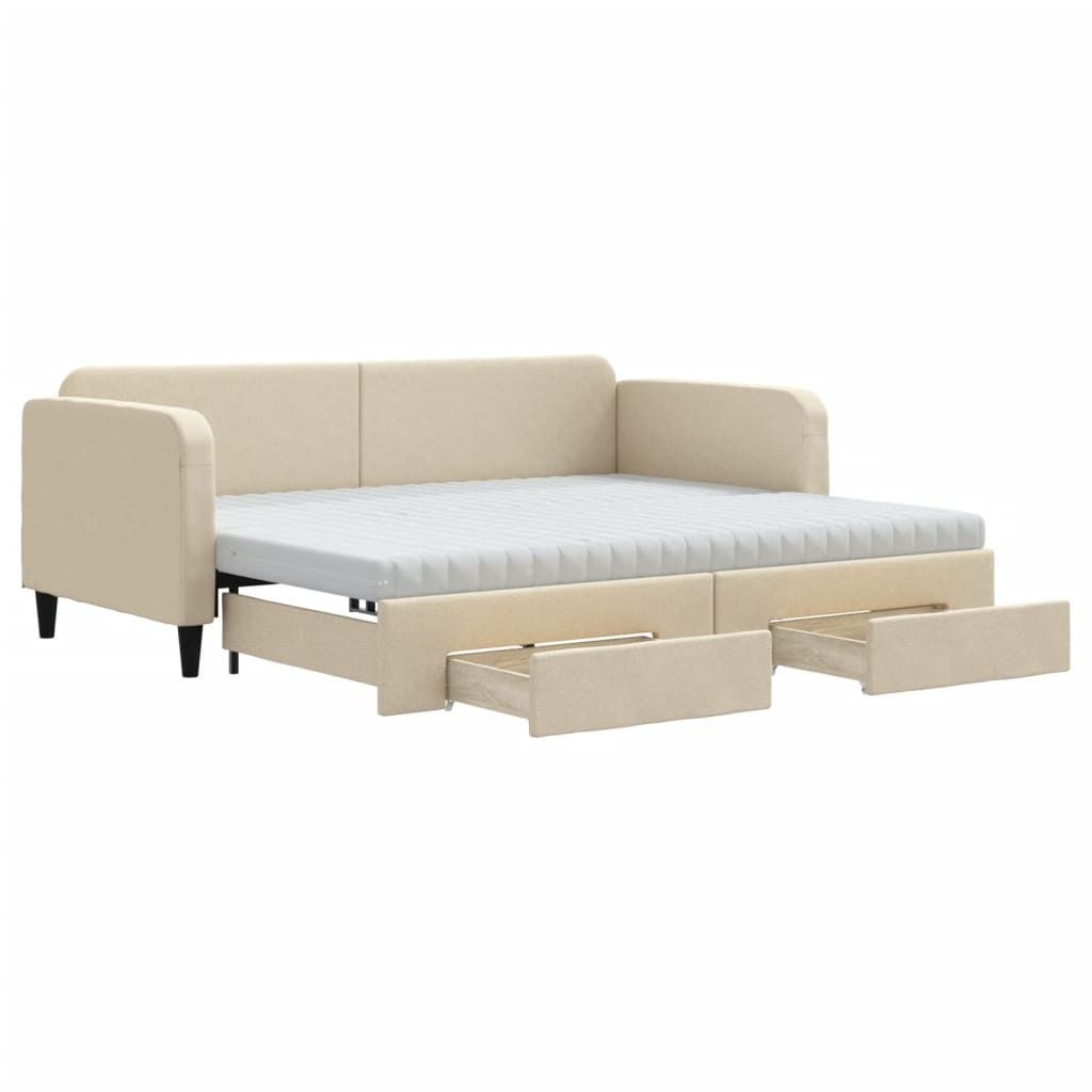 vidaXL Tagesbett Ausziehbar mit Schubladen Creme 90x200 cm Stoff