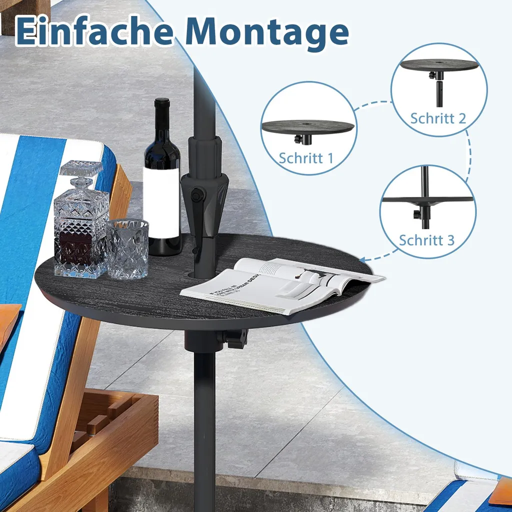 Table gain de place Ø50cm COSTWAY avec support parasol intégré 38mm - 7