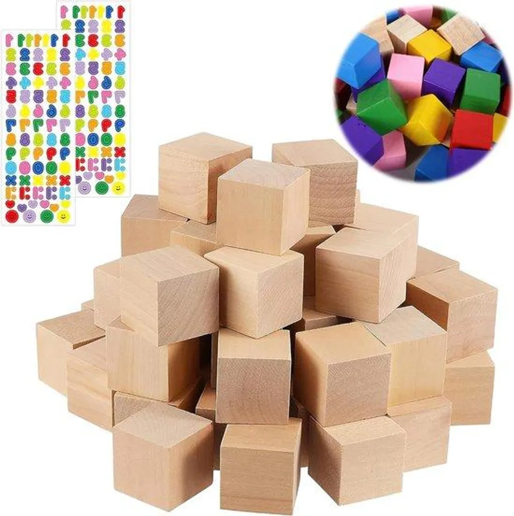Cubes en bois lisse 35 pièces - Carrés 3x3x3 cm pour gravure et déco