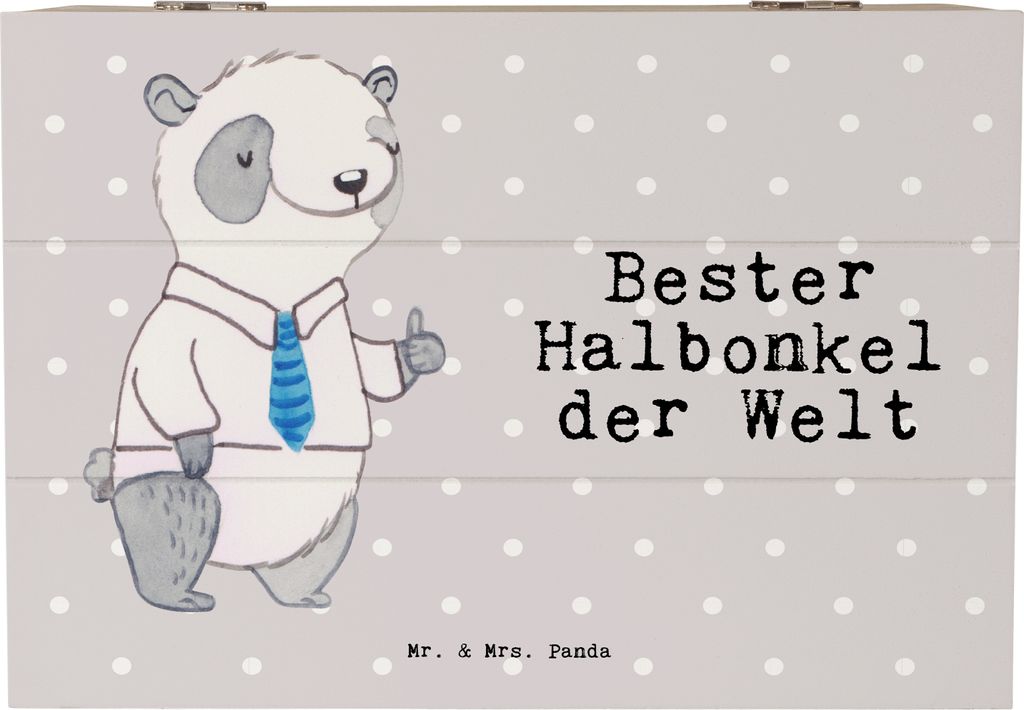 Mr. & Mrs. Panda Kiste Panda Bester Halbonkel der Welt 22 x 15 cm - Grau Pastell - Geschenk, Onkel, Box, geschenkkiste, Stiefgeschwister, Kleinigke...