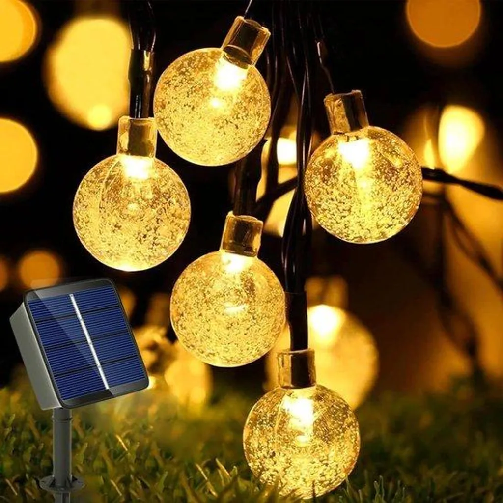 Guirlande solaire 20 LED boules cristal 5m avec 8 modes d'éclairage varié