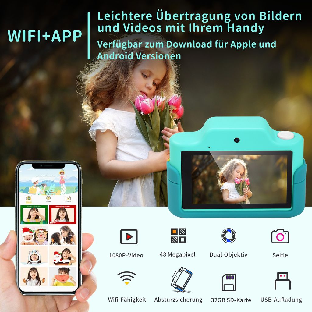 Kinderkamera, 32MP 1080P Digitalkamera Kinder Mit 2 Produktbild-Vorschau 7