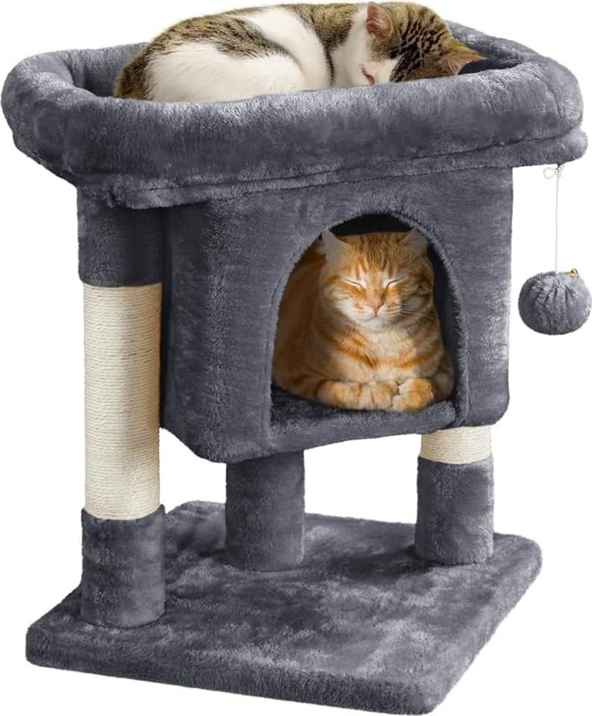 Kleine Katzenkratzsäule mit großer Katzenhöhle - Plüsch - Katzenbaum - Katzenmöbel - Spielbaum - kleine Katzen
