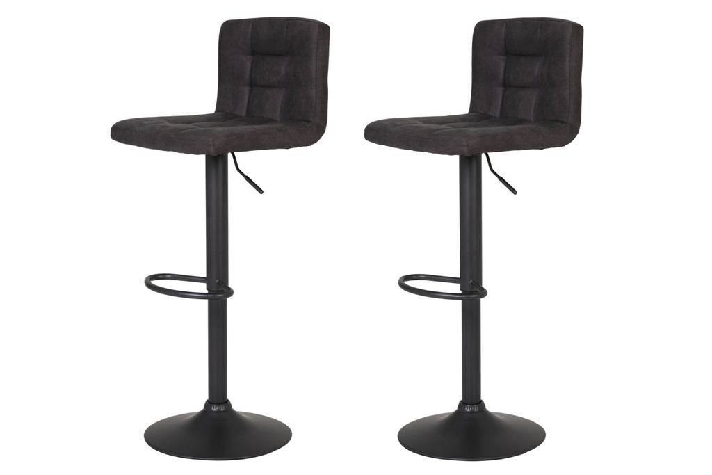 Hela Tische, 2er Set Barhocker Amanda - Microfaser Vintage Anthrazit - Trompetengestell Pulverbesch. grau - Höhenverstellbar - Belastbarkeit 120 kg