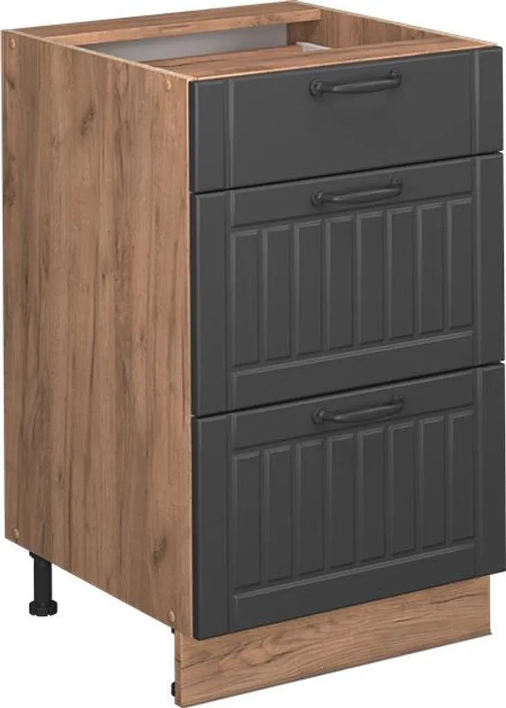 Meuble Cuisine 50cm Fame-Line Gris Foncé avec Plan Travail Anthracite