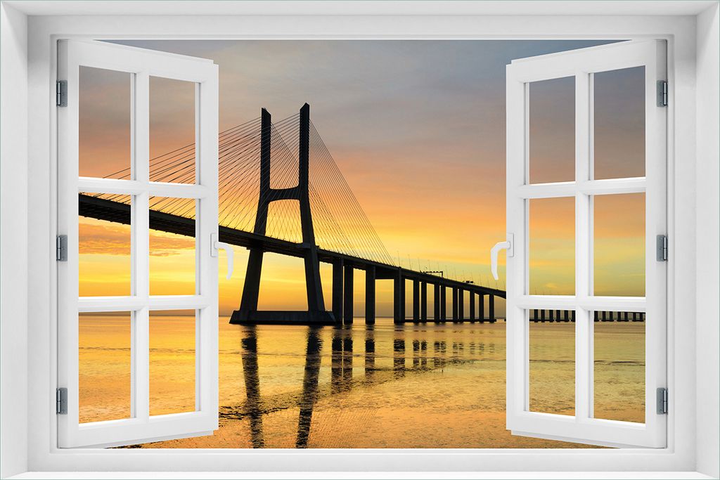 Wallario Poster mit Fenster-Illusion: Vasco da Gama Brücke, Größe: 61 x 91,5 cm (Maxiposter)