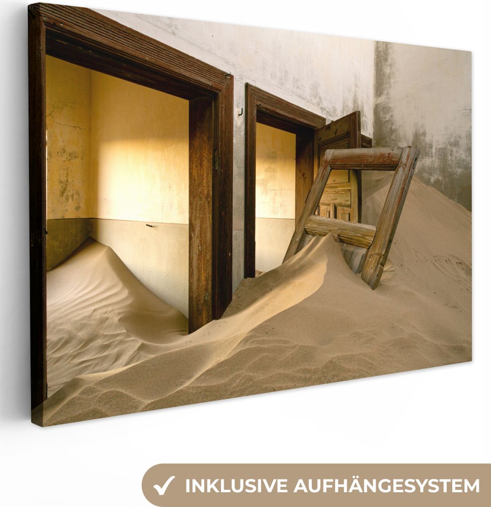 OneMillionCanvasses - Leinwandbilder - 140x90 cm, Sand - Architektur - Wüste - Tür, Wandbilder Kunstdruck Wanddekoration - Foto auf Leinwand - ...