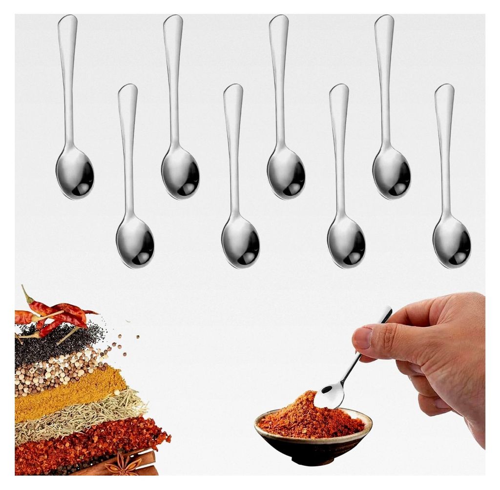 8 Stück Mini Espressolöffel aus Edelstahl, 8,8 cm
