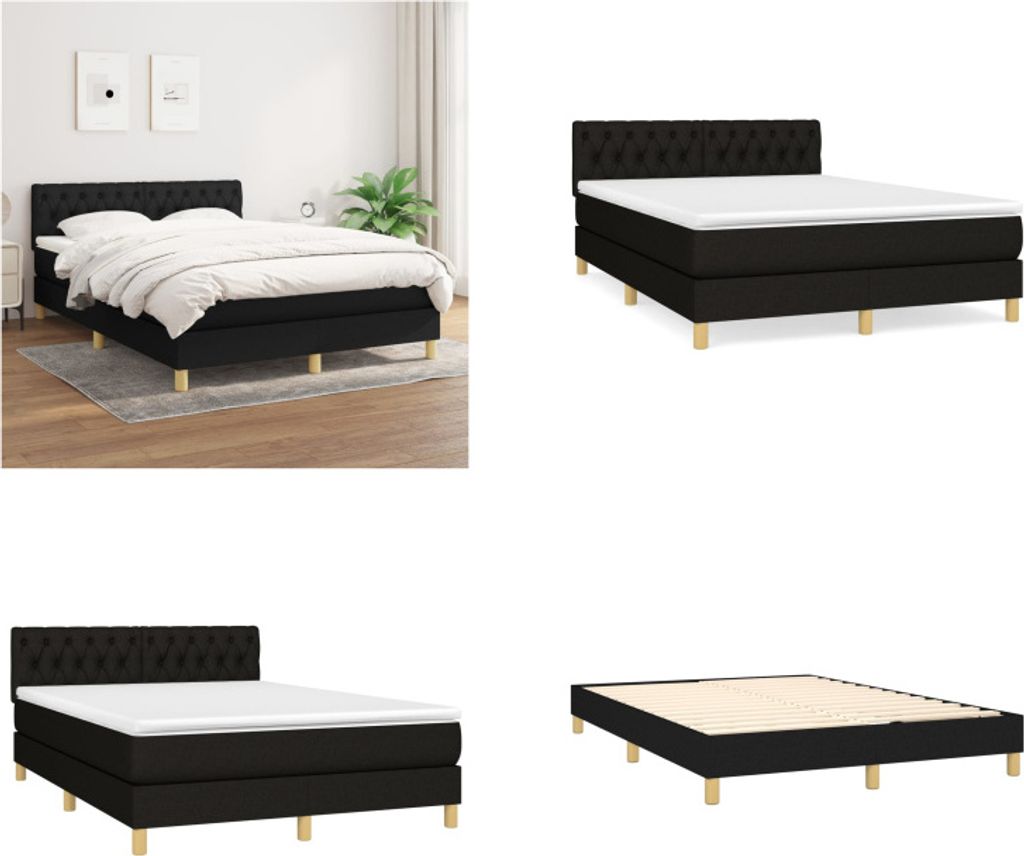 vidaXL Boxspringbett mit Matratze Schwarz 140x200 cm Stoff - Boxspringbett - Boxspringbetten - Bett - Schlafzimmermöbel