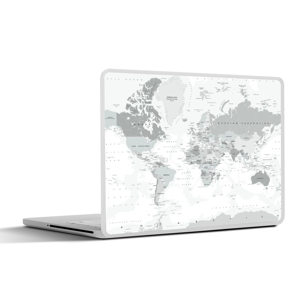 MuchoWow Laptop Aufkleber Sticker Cover Weltkarte - Weiß - Grau - Erde 36.5x27.5 cm - Laptop-Sticker