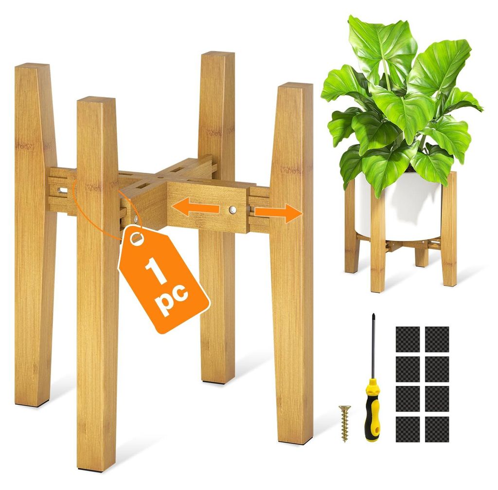 Verstellbarer Bambus-Pflanzenständer für große Zimmerpflanzen, stabiler Bodenständer für Töpfe von 20 bis 30 cm Durchmesser, Mid-Century-Stil...