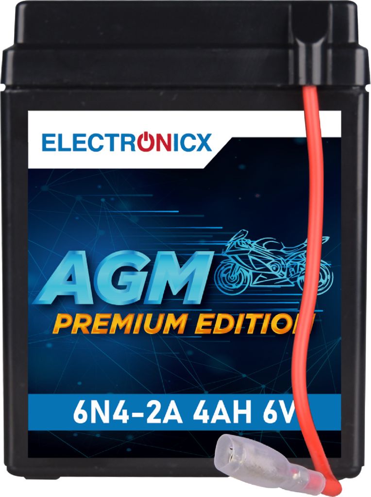 AGM-Motorradbatterie Electronicx 6 V, 4,5 Ah, 6N4-2A-4 – Wartungsfrei, auslaufsicher, hohe Startleistung Premium Wartungsfreie AGM-Motorradb...
