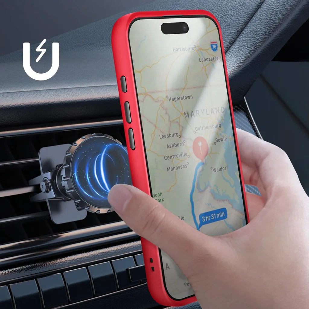 Avizar, custodia per iPhone 17 con supporto ad anello e attacco magnetico, rosso - 3