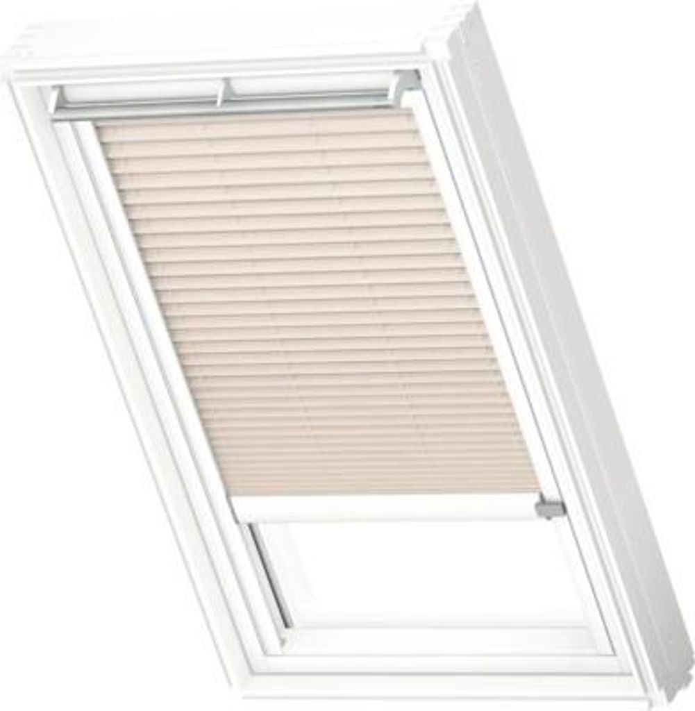 VELUX Dachfenster Plissee blickdicht leinen mit weißem Alu-Rahmen elektronisch FML UK04 1275KWL