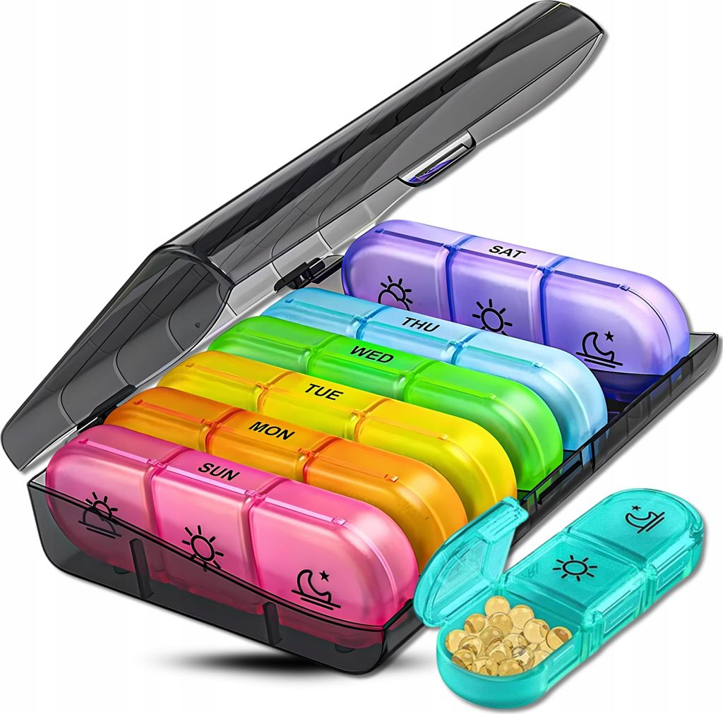 EDIBAZZAR | Organizer-Behälter groß für Medikamente Tabletten Etui Box 7 Tage 3 Tageszeiten
