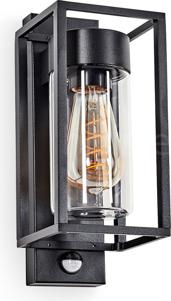 Laterza Außenleuchte mit Bewegungsmelder aus Metall/Glas in Schwarz/Klar
