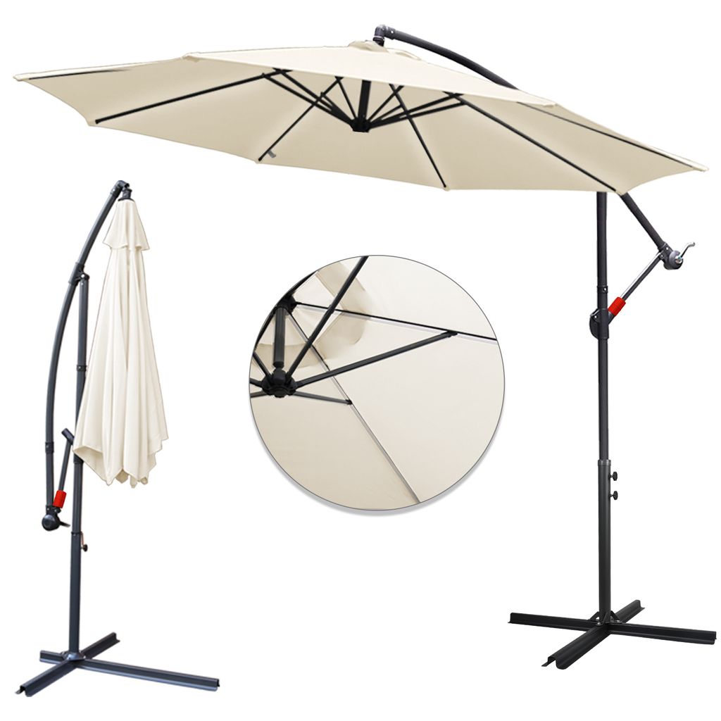 Jayseuw Sonnenschirm Ampelschirm Garten Schirm Pavillon 350 cm - Beige