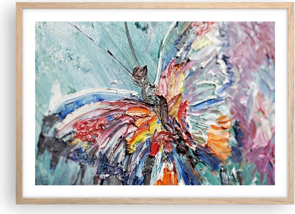 Gerahmtes Poster - Rahmen in heller Eiche - Vogel Natur Farbe - 70x50 cm - Wand Bild - Wanddeko - Wandbilder - Wandposter - Bilderrahmen - Bilder -...