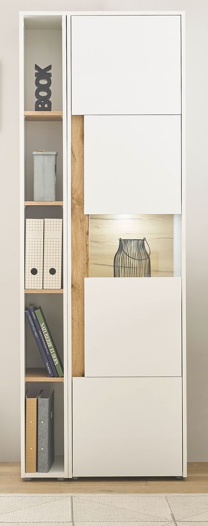 Aktenschrank Set Center in weiß und Wotan Eiche Vitrine und Produktbild 