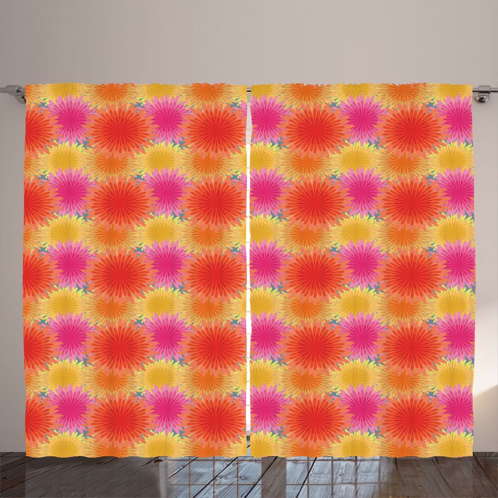ABAKUHAUS Blumen Rustikaler Vorhang, Dahlia Wie Blüten, Wohnzimmer Universalband Gardinen mit Schlaufen und Haken, 280 x 225 cm, Mehrfarbig