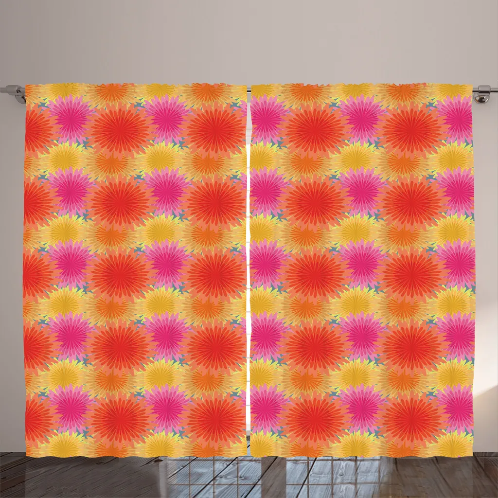 Rideau Multicolore Motif Dahlia Rustique en Tissu Durable 280x225 cm