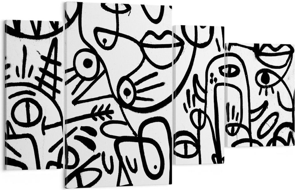 Bild auf Leinwand - Leinwandbild - 4 Teile - Zeichnen Cartoon Graffiti - 120x70cm - Wand Bild - Wanddeko - Wandbilder - Leinwanddruck - Bilder - Wa...