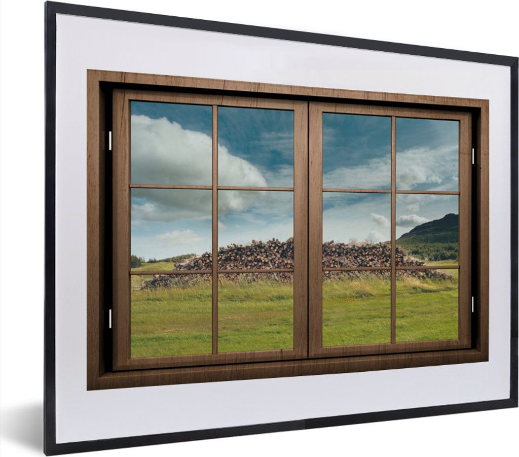 MuchoWow MuchoWow Gerahmtes Poster Durchsichtig - Gras - Holz 40x30 cm - Poster mit zchwarzem Bilderrahmen - Bilderrahmen - Poster im Rahmen