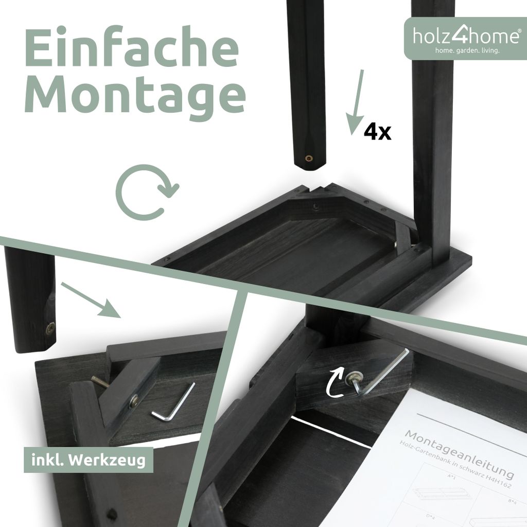 holz4home® Gartenbank Holzbank Schwarz I Kleine Bank ohne Produktbild 5