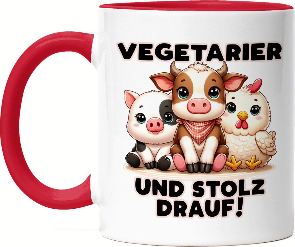 Vegetarier und stolz drauf Süße Tiere Tasse Rot - Tierschutz Vegetarier Geschenk