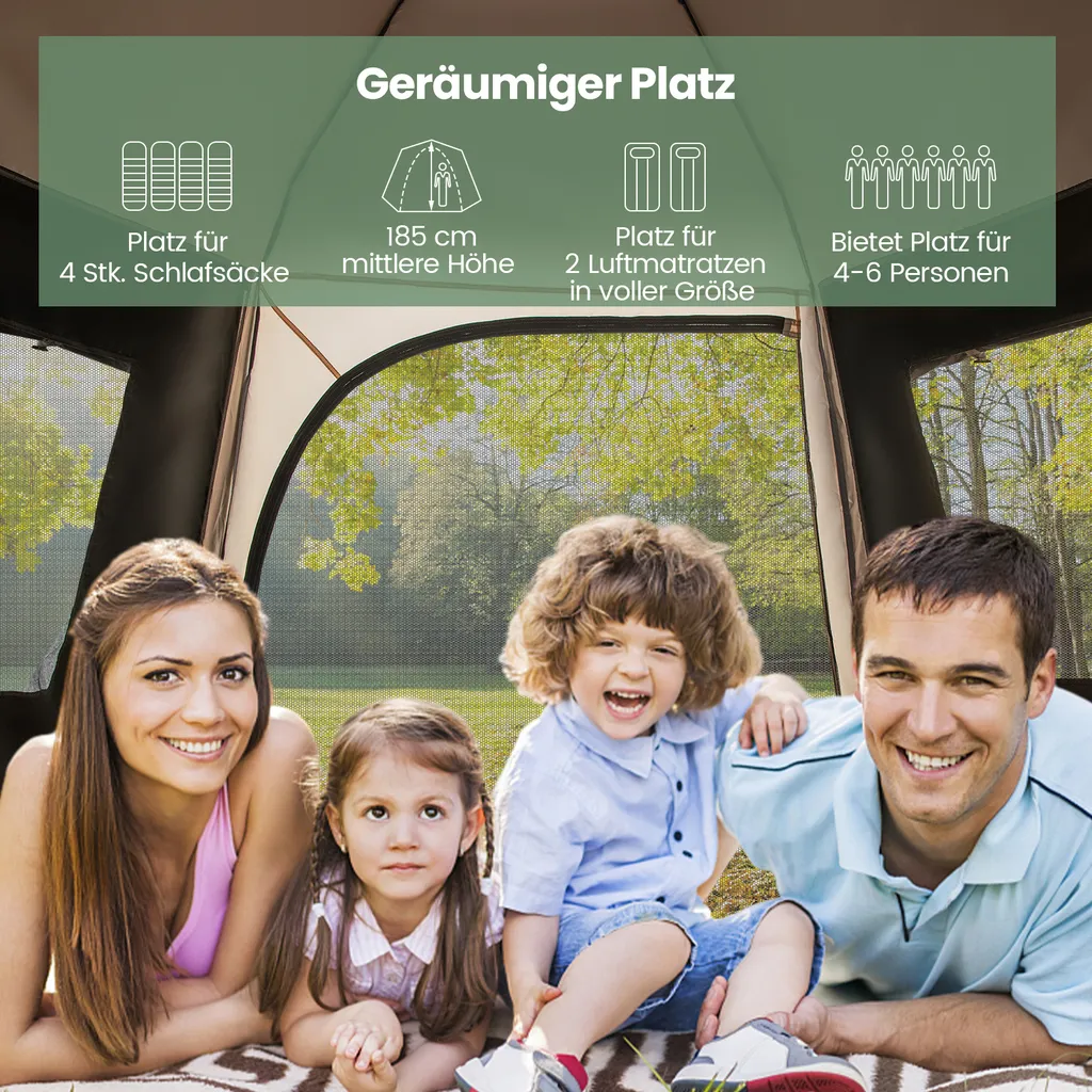 Tente Tunnel Imperméable 2500mm avec Tapis de Sol Cousu et Grand Auvent