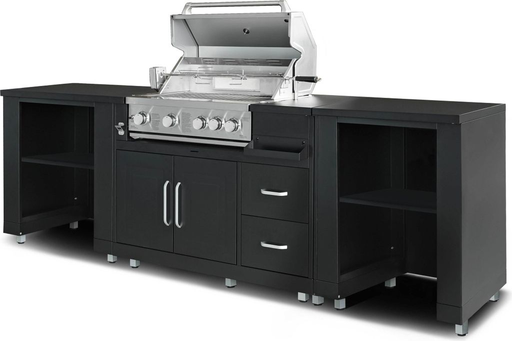 Dreiteilige Außenküche mit schwarzem Grill - Oviala Memphis