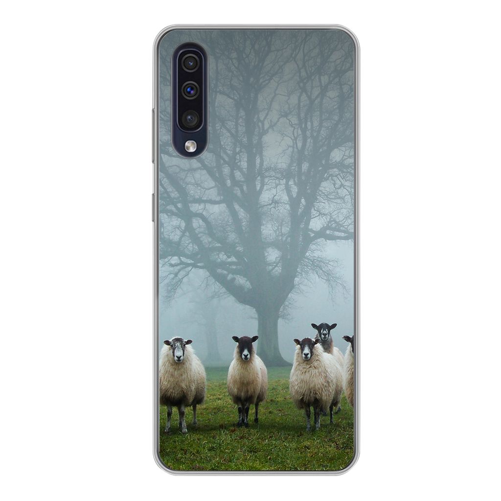 MuchoWow Handyhülle Schutzhülle Hülle für Samsung Galaxy A50 Schaf - Baum - Nebel Silikon Softcase Handy Hülle - Mobiltelefonhülle