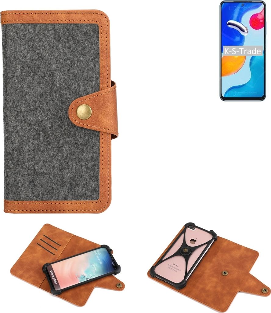 K-S-Trade Schutzhülle Handyhülle kompatibel mit Xiaomi Redmi Note 11S Global Filz Hülle Kunst-Leder dunkelgrau braun (1x)