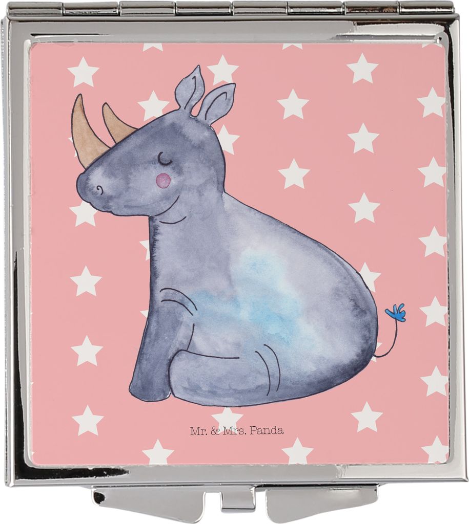 Mr. & Mrs. Panda Frauen Spiegel Einhorn Nashorn - Rot Pastell - Geschenk, Schminkspiegel klappbar, Regenbogen, Unicorn, Taschenspiegel, Kosmetikspi...