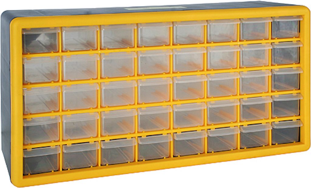 Cosimo Kleinteilemagazin mit 40 Schubfächer grau/gelb | HxBxT 25x50x16cm | Kleinteileregal, Sortimentsboxen, Sortimentskastenregal, Regalsystem