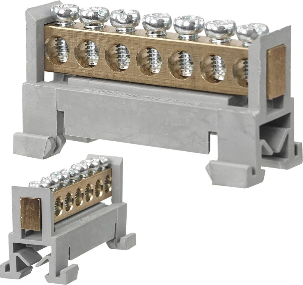 Two terminal blocks are shown against a white background. The larger one is in the foreground and the smaller one is in the background.