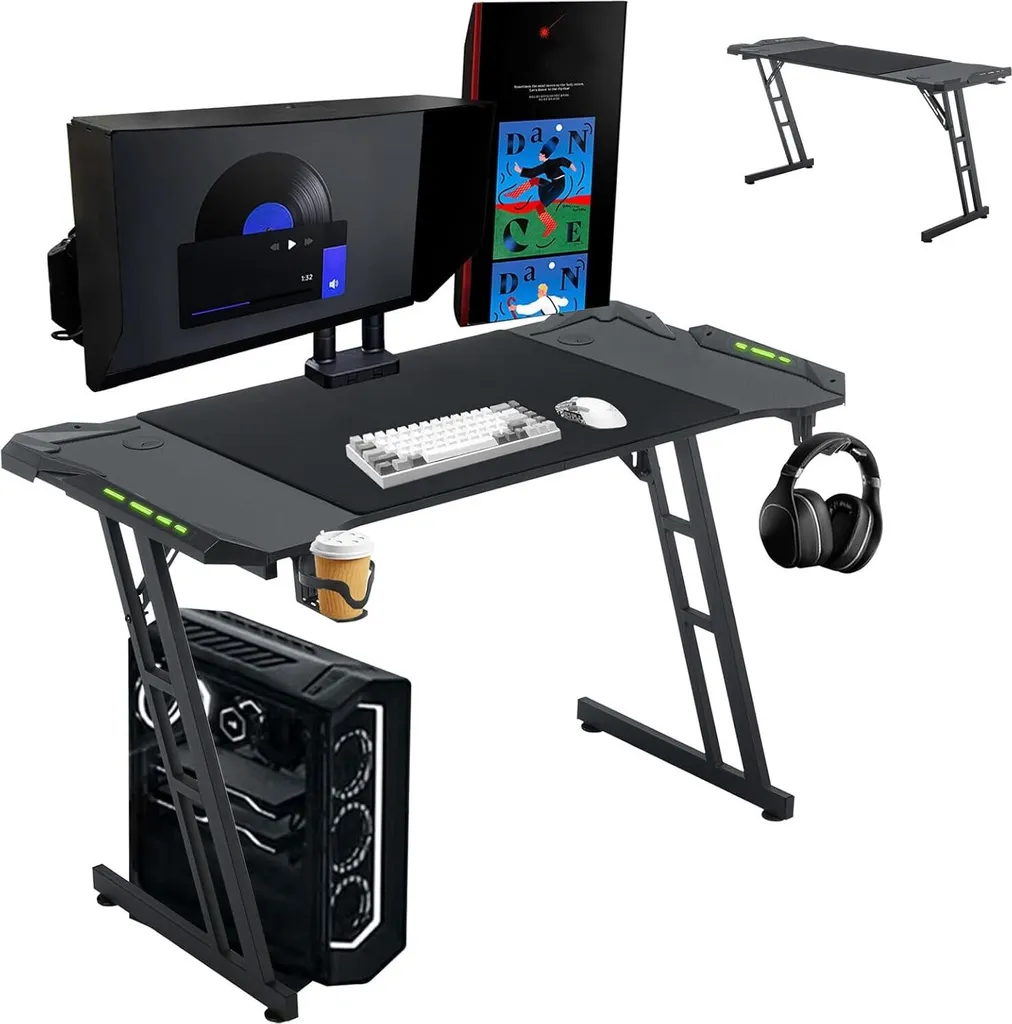 Scrivania Gaming Professionale YUENFONG 120cm: LED RGB e Fibra Carbonio
