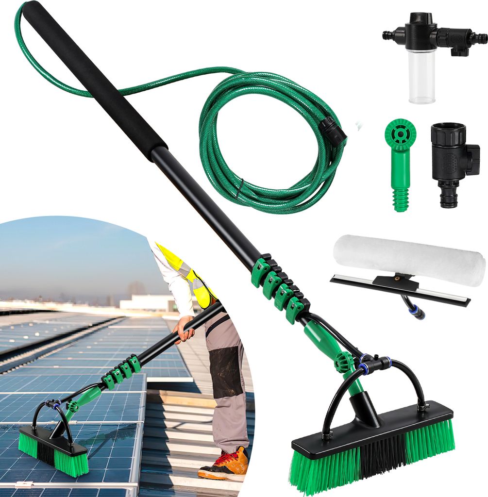 TolleTour 4.8m Waschbürste Teleskopstiel und Wasserzufuhr Set, für Reinigung von Glasflächen, Fenster- und Terrassenplatten usw.